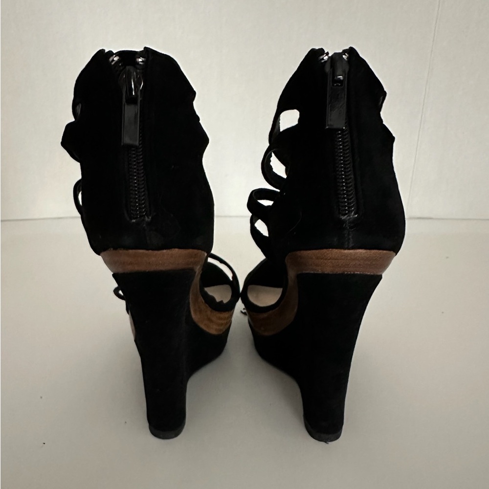 JustFab “Shanghai” Black Cutout Tassel Wedge Sandals Y2K Size 8.5 - Picture 8 of 10